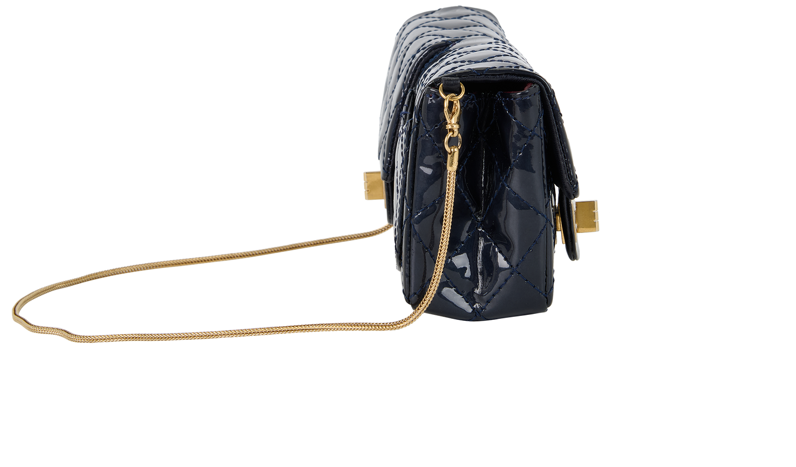 Quilted Reissue Double Flap Clutch, &pound;1,500, Handbags, Navy, Patent Leather, Side view